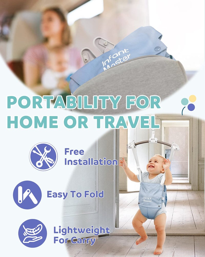Infant Master Doorway Jumper, Johnny Jumper w/Adjustable Seat Bag, Durable Baby Door Bouncer & Swing Jumper w/Steel Spring, Wise Gift Choice for Infant & Toddler, Easy to Use, Blue - Image 3